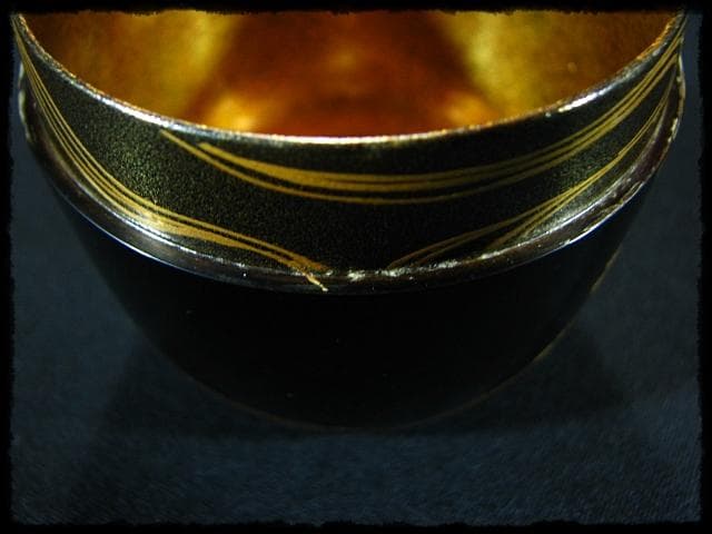 時代 金蒔絵 松鶴流水文 棗 内梨子地 茶道具 u50