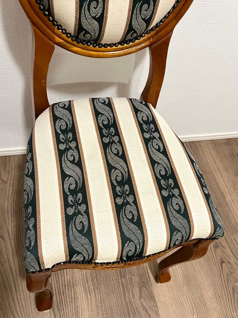 Nさん！アンティーク調 ダイニングチェア猫脚 ストライプ 布張りクラシック