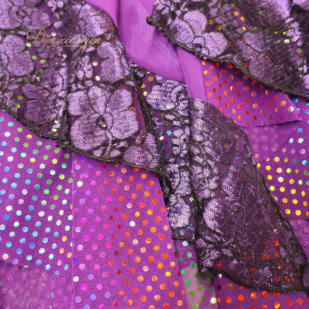 【美品 社交ダンス衣装】パープル トップス スカート 上下セット レッスン着 紫