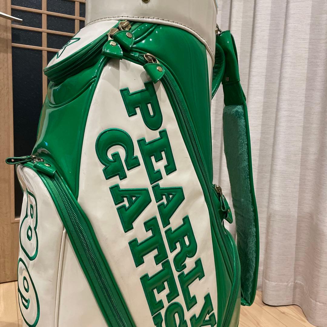 ［美品］PEARLY GATES キャディバッグ エナメル白×緑
