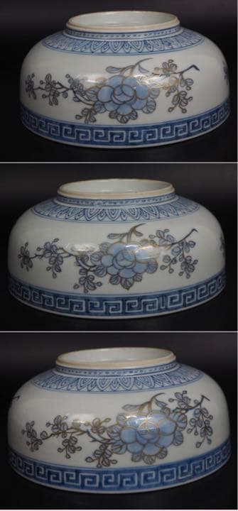 送料無料　明治時代　大変綺麗な錦手梅蘭竹菊四君子紋鉢３点セット径約18～24ｃｍ