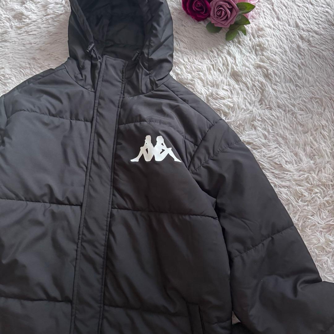 【カッパ／Kappa】ロング中綿コート フード付き ブラック LL ベンチコート