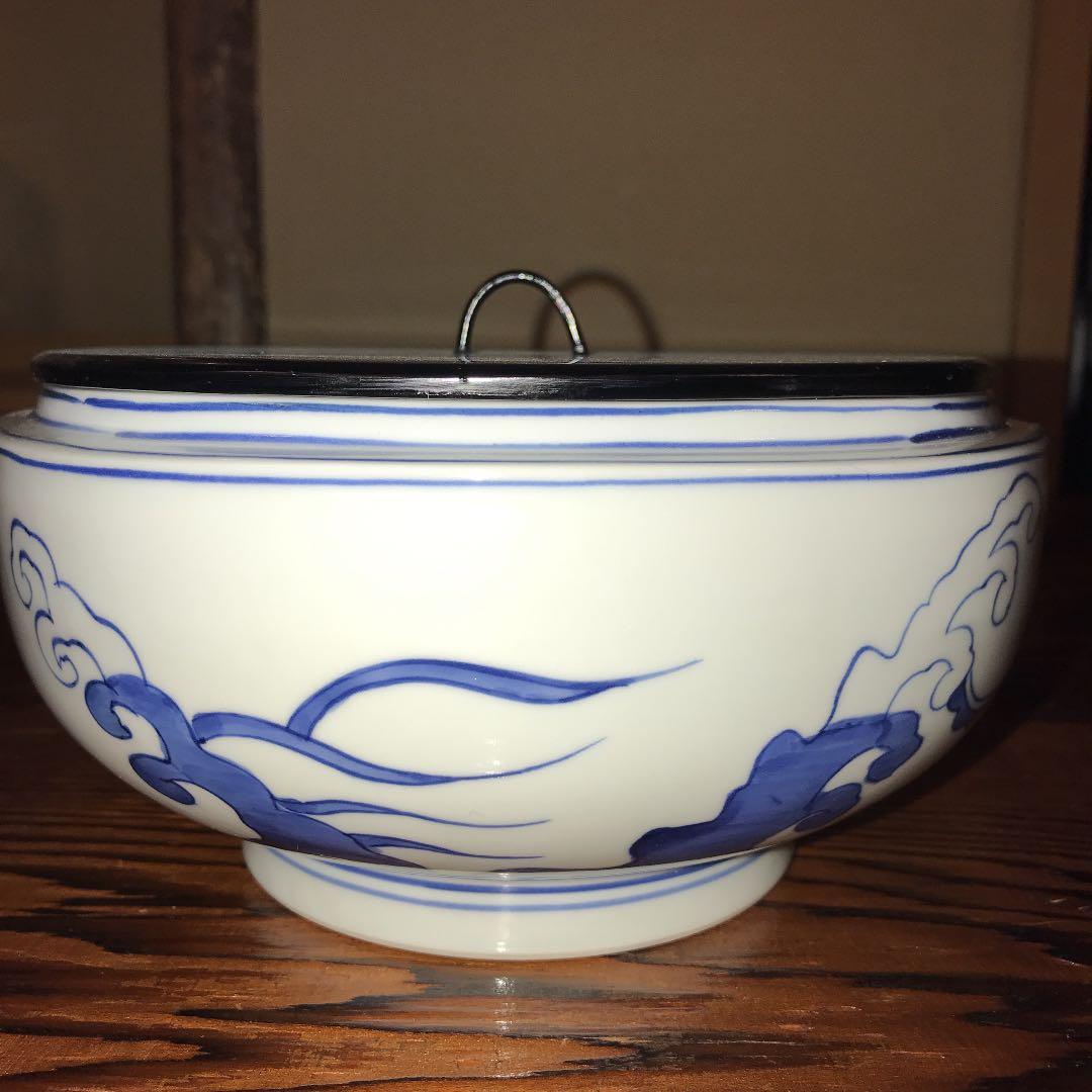 茶道具　染付桜川水指　西村徳泉作