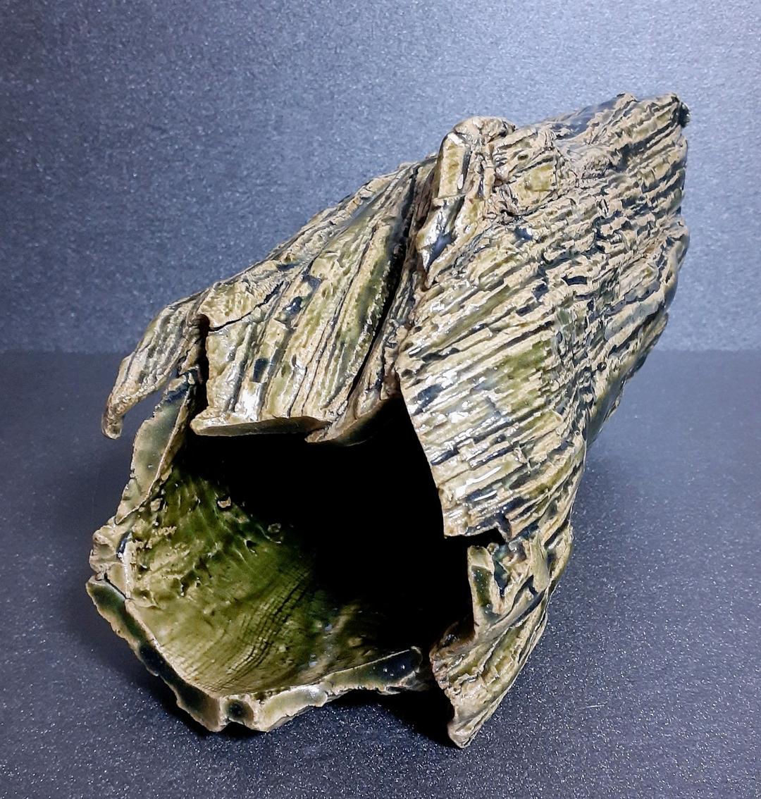 日本工芸会正会員　織部焼　【山田正和】造　木目　花生　花入れ　共箱　茶道具　茶器