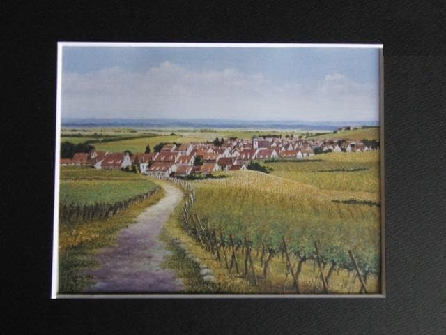 今関アキラコ、【丘陵の村】、希少な額装用画集画、新品高級額 額装付