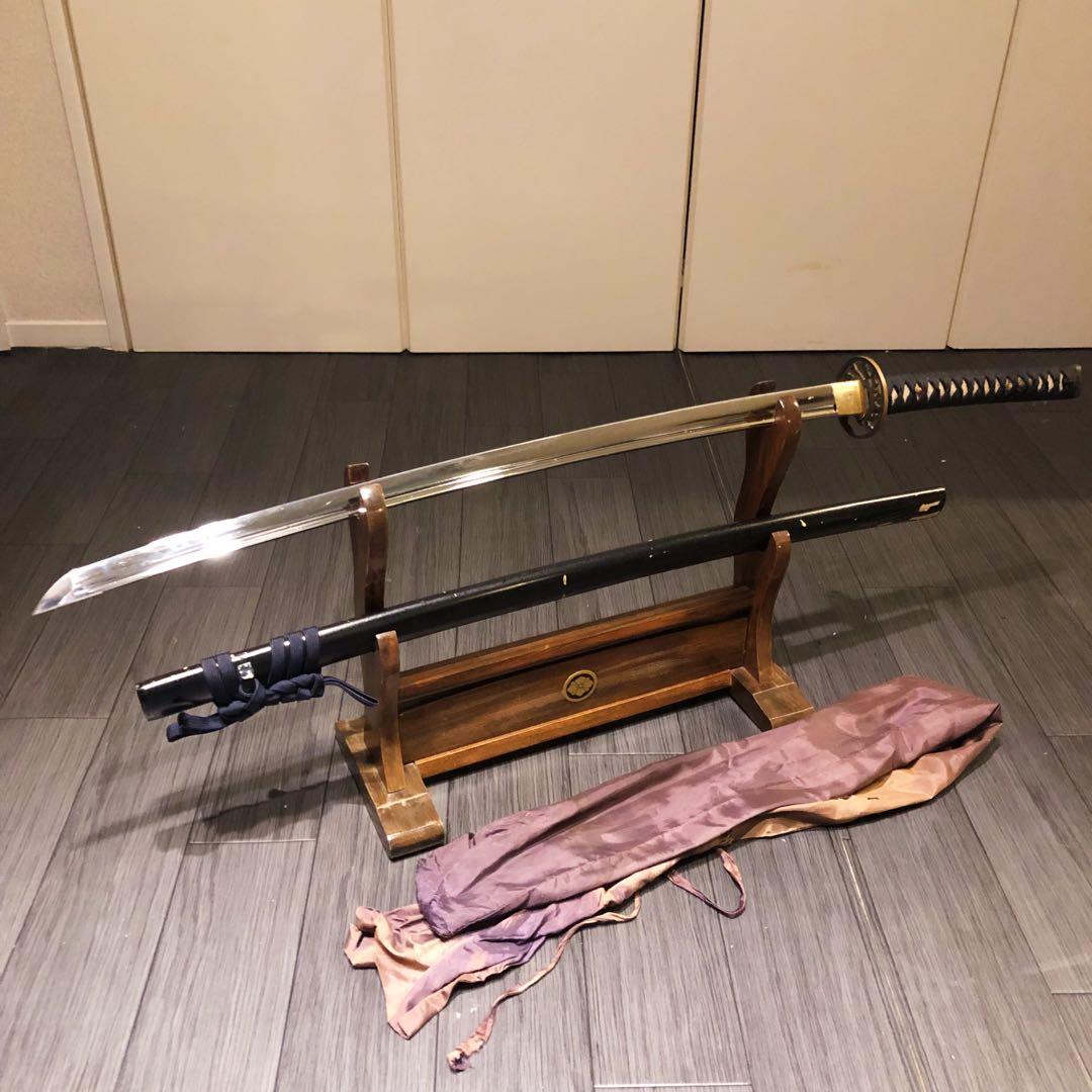 高級模造刀　高級居合刀　樋入り刀身　青緑金拵え　亜合金刀身　居合刀