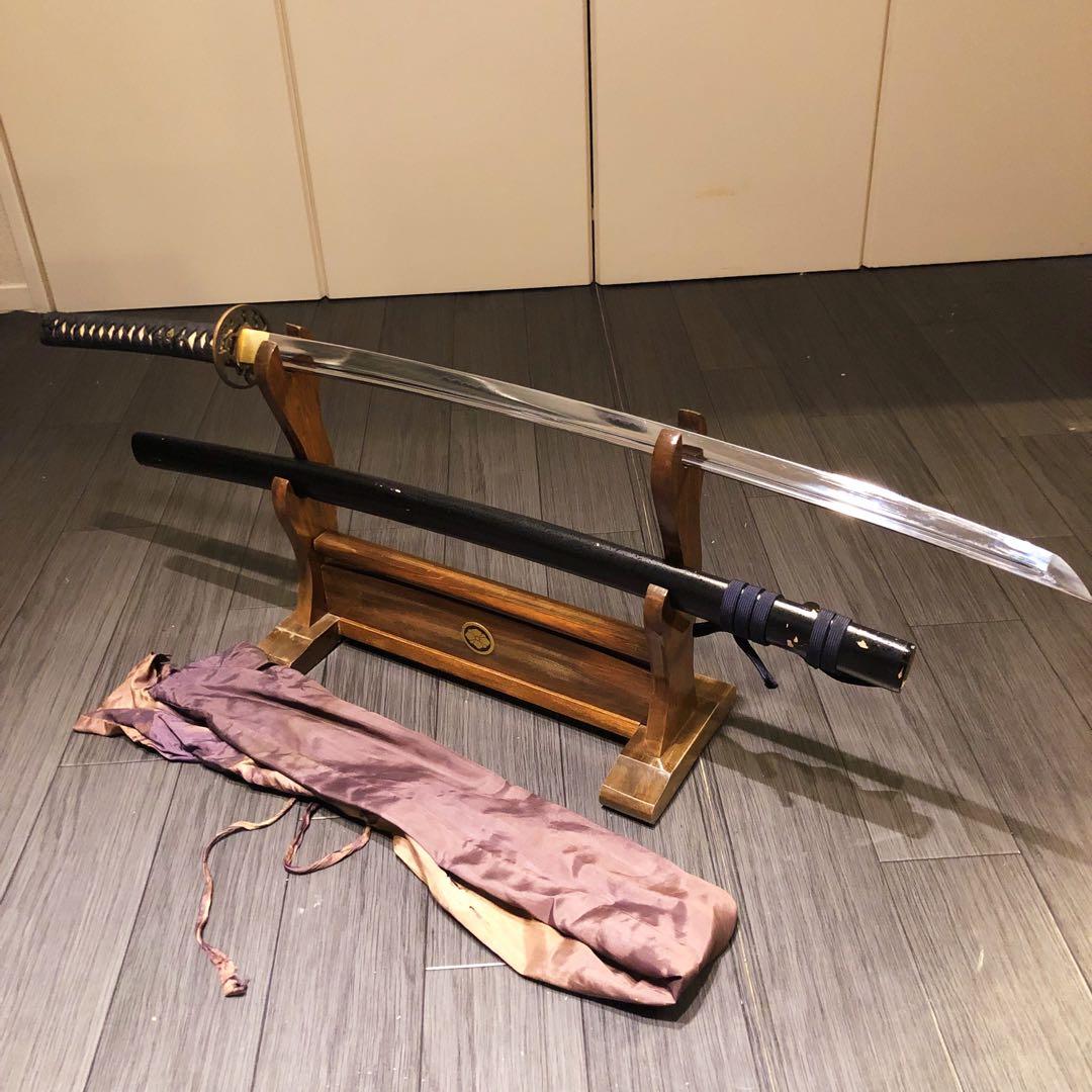 高級模造刀　高級居合刀　樋入り刀身　青緑金拵え　亜合金刀身　居合刀