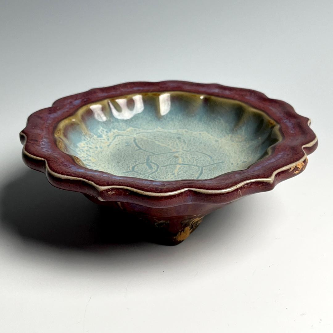 鈞窯 玫瑰紫釉陵花鼓釘三足洗 款 唐物 中国古玩 中国美術 A802sm