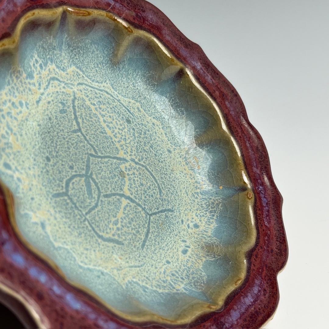 鈞窯 玫瑰紫釉陵花鼓釘三足洗 款 唐物 中国古玩 中国美術 A802sm