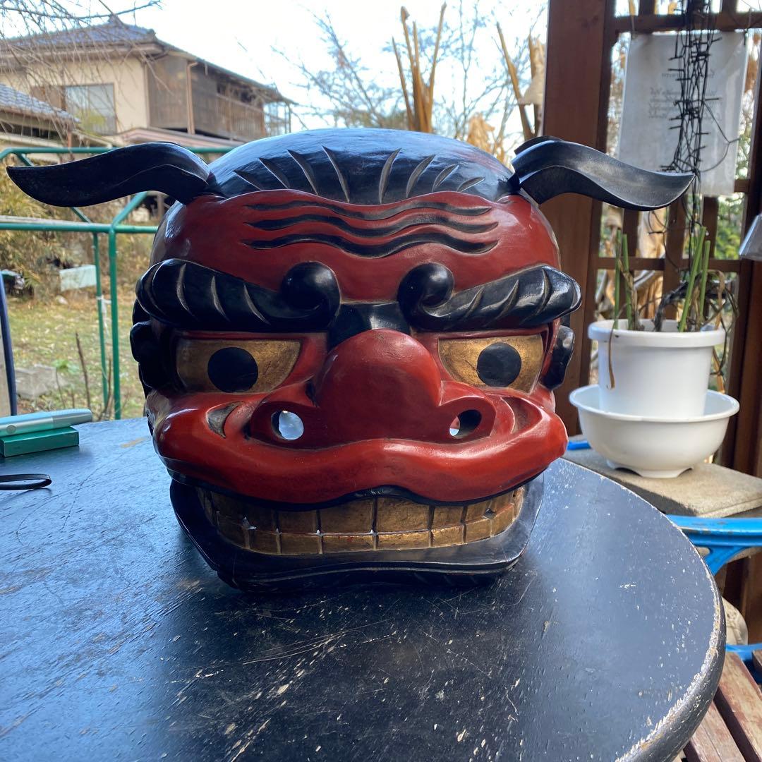 .獅子舞　獅子頭　お正月　木彫　魔除け　祭　置物　古美術　神楽 木製 木彫