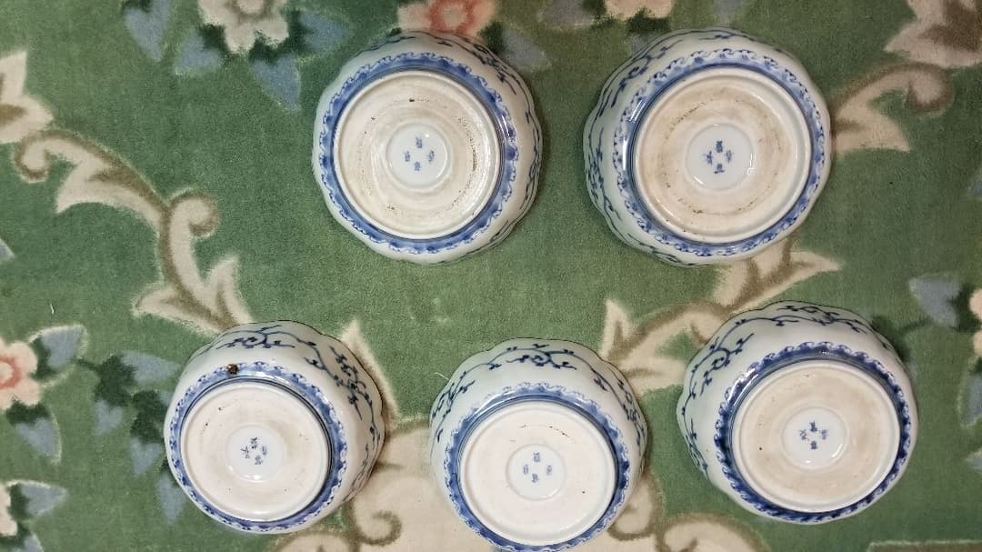 値下げ限界江戸後期蛇の目高台上手古伊万里 冨貴長春在銘 輪花なます皿 5客セット