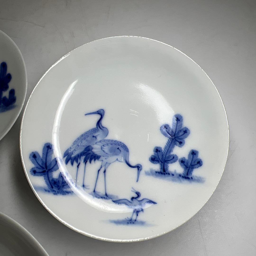 時代　深川製　染付三ツ盃　木箱付　直径11.6/9.6/7.9㎝