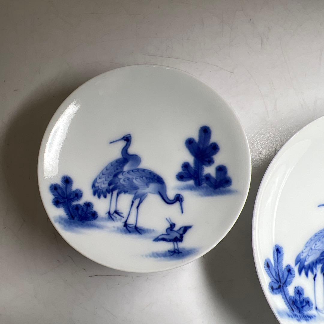 時代　深川製　染付三ツ盃　木箱付　直径11.6/9.6/7.9㎝