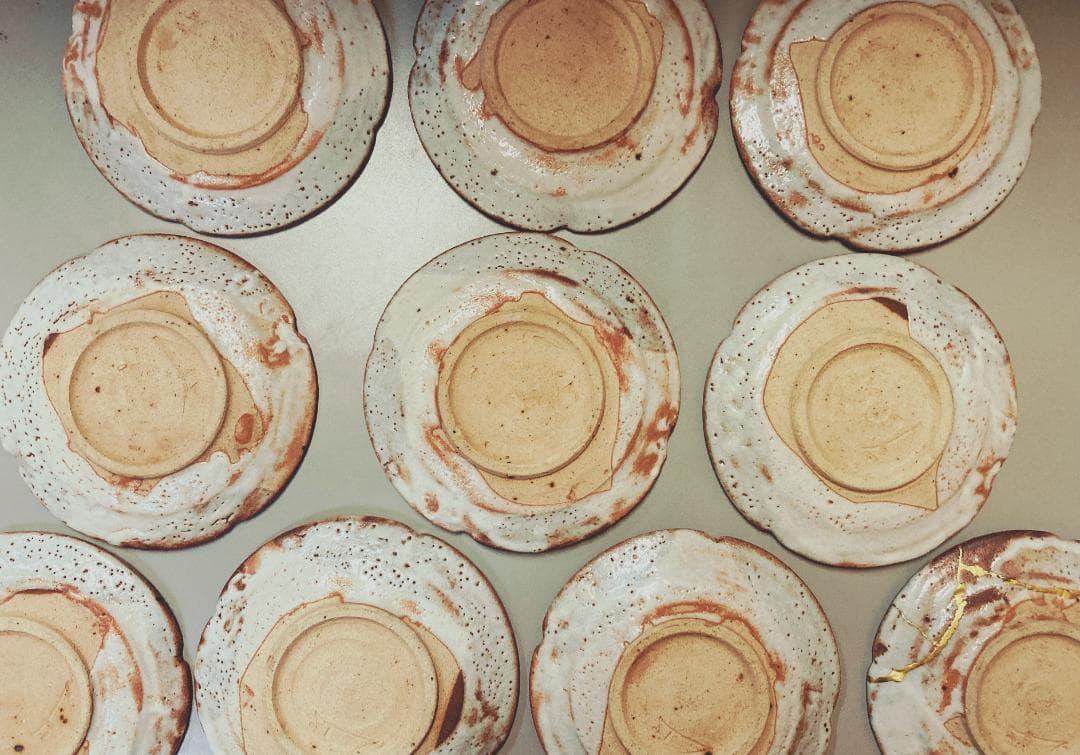 【値下げ】【真正保証】 奥磯太覚 志野 皿 10客