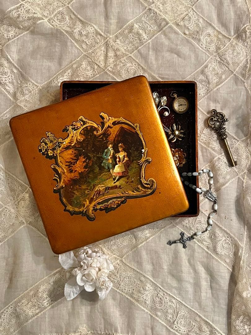 ◆フランスアンティーク｜希少ロココジュエリーボックスケースブロンズ金パリ木箱小箱