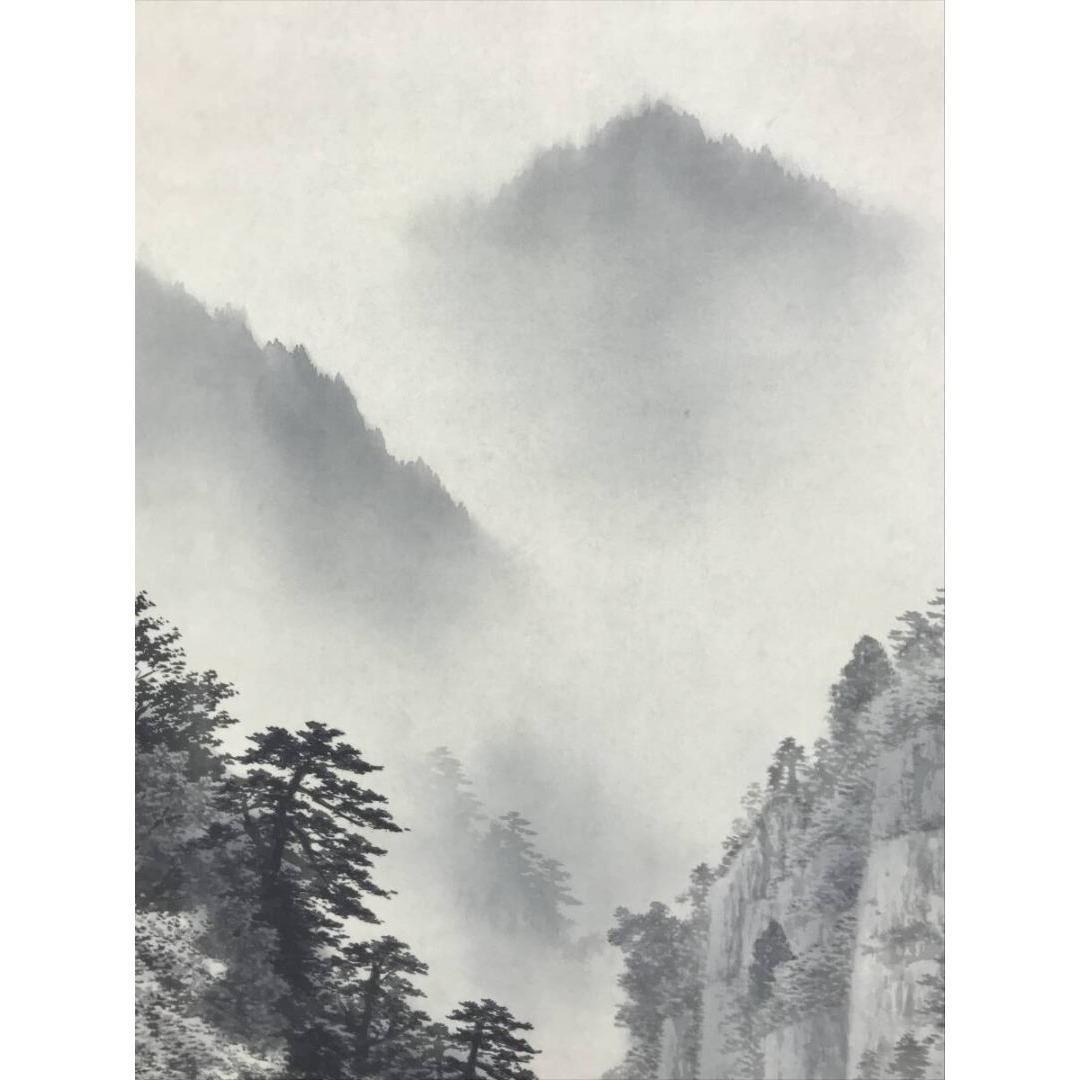 真作/石川天泉/清山峡谷/山水図/筏流し/掛軸☆宝船☆AK-800