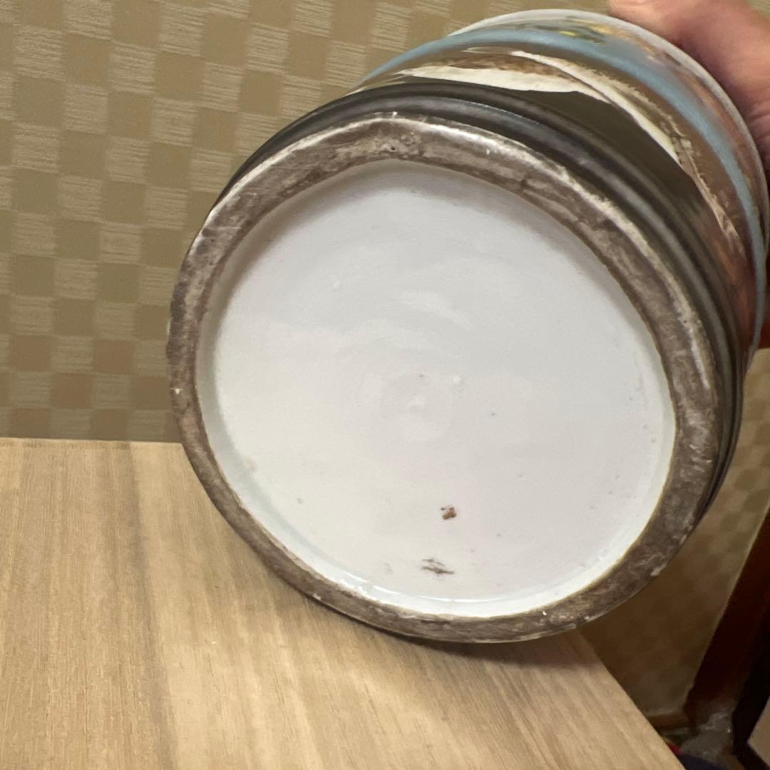 明治期超絶品九谷焼最高絵付　魚野菜尽くし手桶形水指　本物保証　逸品！