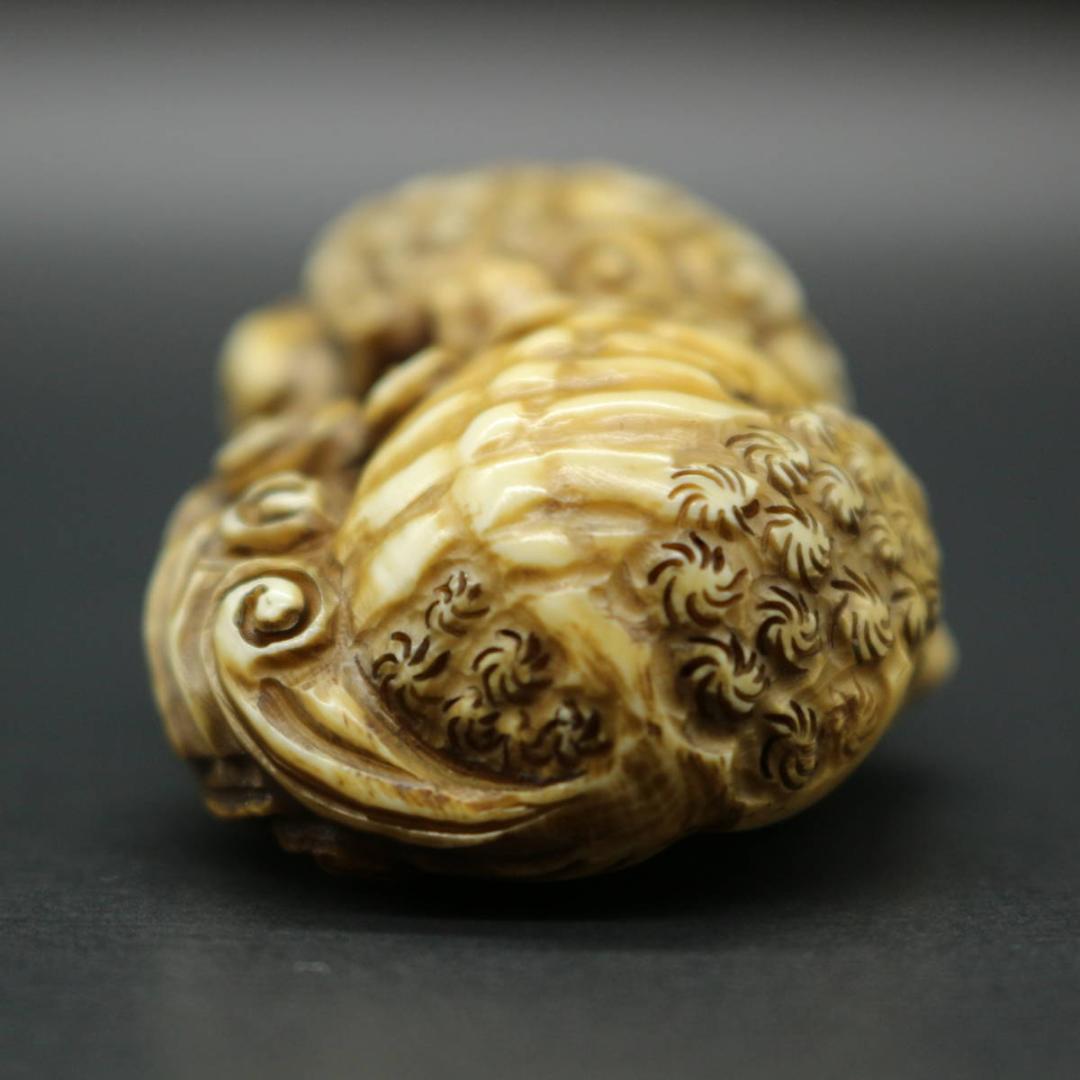 広之 根付 獅子 腰提 印籠 彫刻 時代物 提げ物 置物 在銘