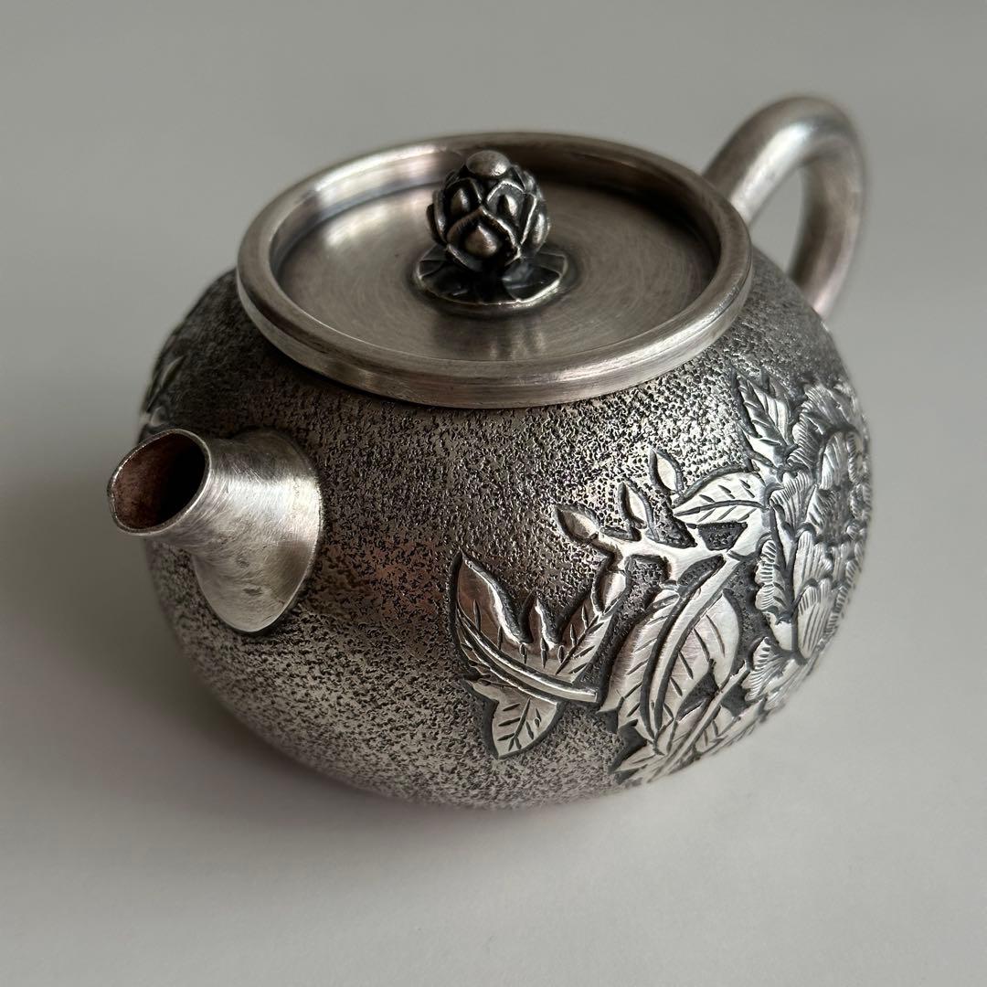 M*a様 銀製 茶器 茶道具 急須 足銀999 牡丹 金属工芸