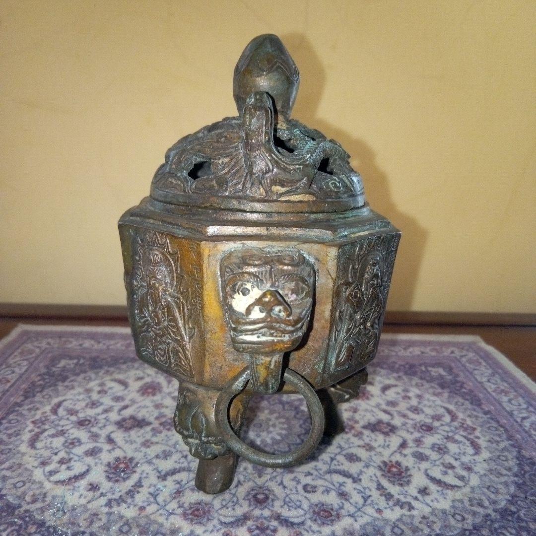 中国古玩　銅製三足香呂　大明宜徳年製