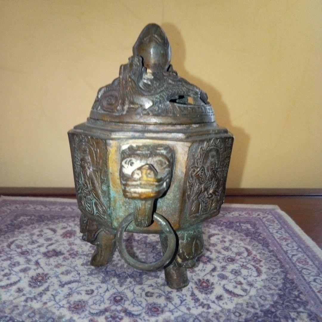 中国古玩　銅製三足香呂　大明宜徳年製