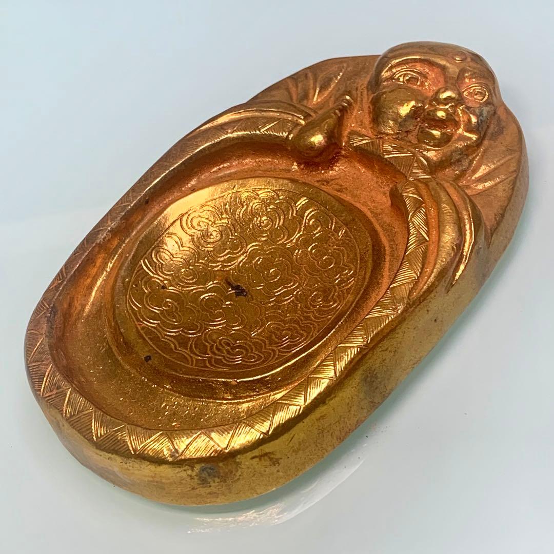 硯　鎏金硯 時代物　書道　文房具　インテリアに　飾り　量目688グラム