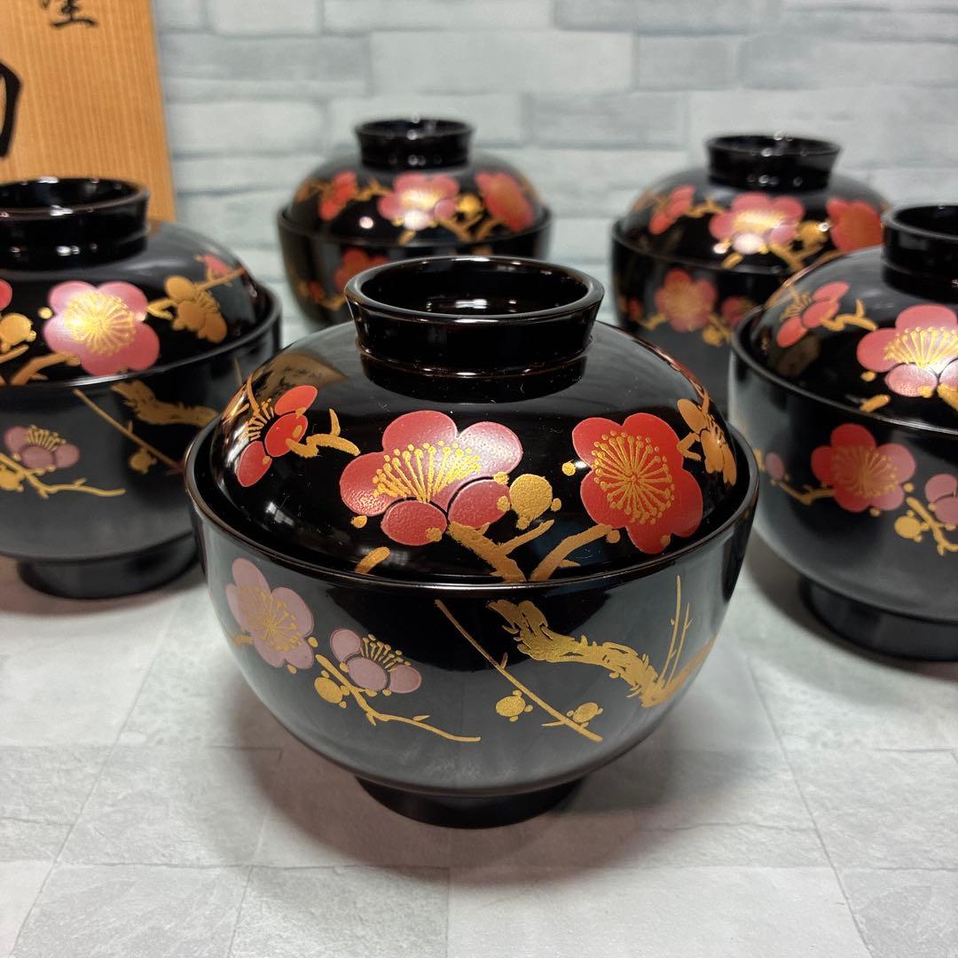 金津塗 吸物椀 桜柄 5客