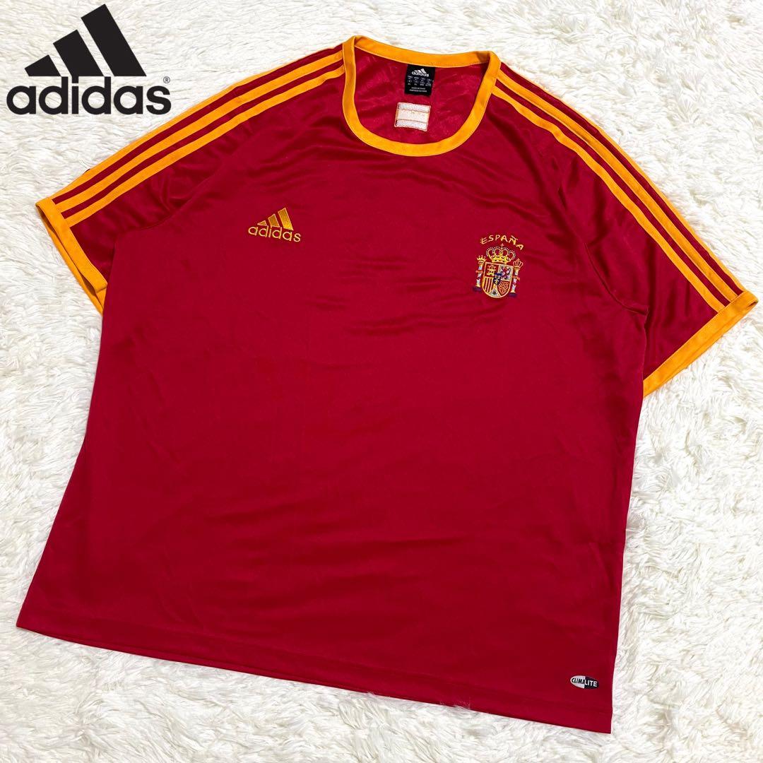アディダス　スペイン代表　ゲームシャツ　刺繍ロゴ　スリーストライプ　ユーロ　XL