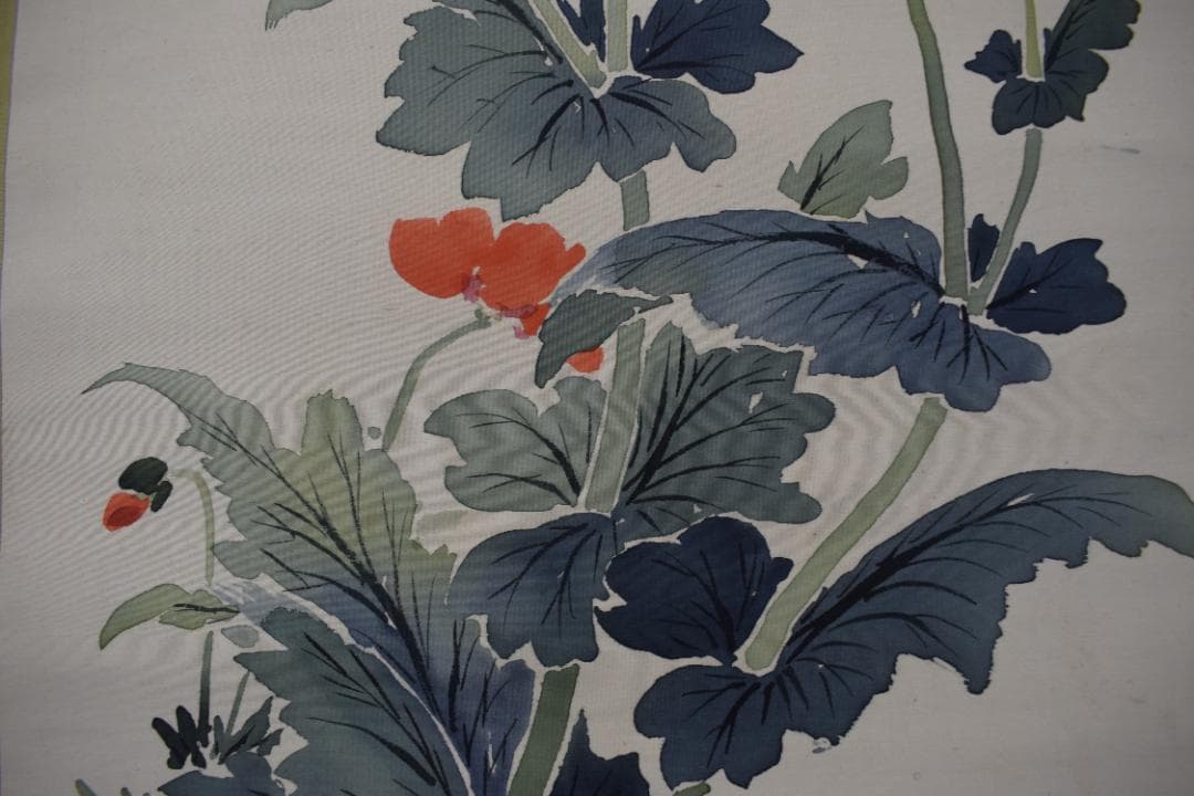 【真作】山田秋坪/芥子に小禽画賛/ケシに雀/掛軸☆宝船☆Y-661　JM