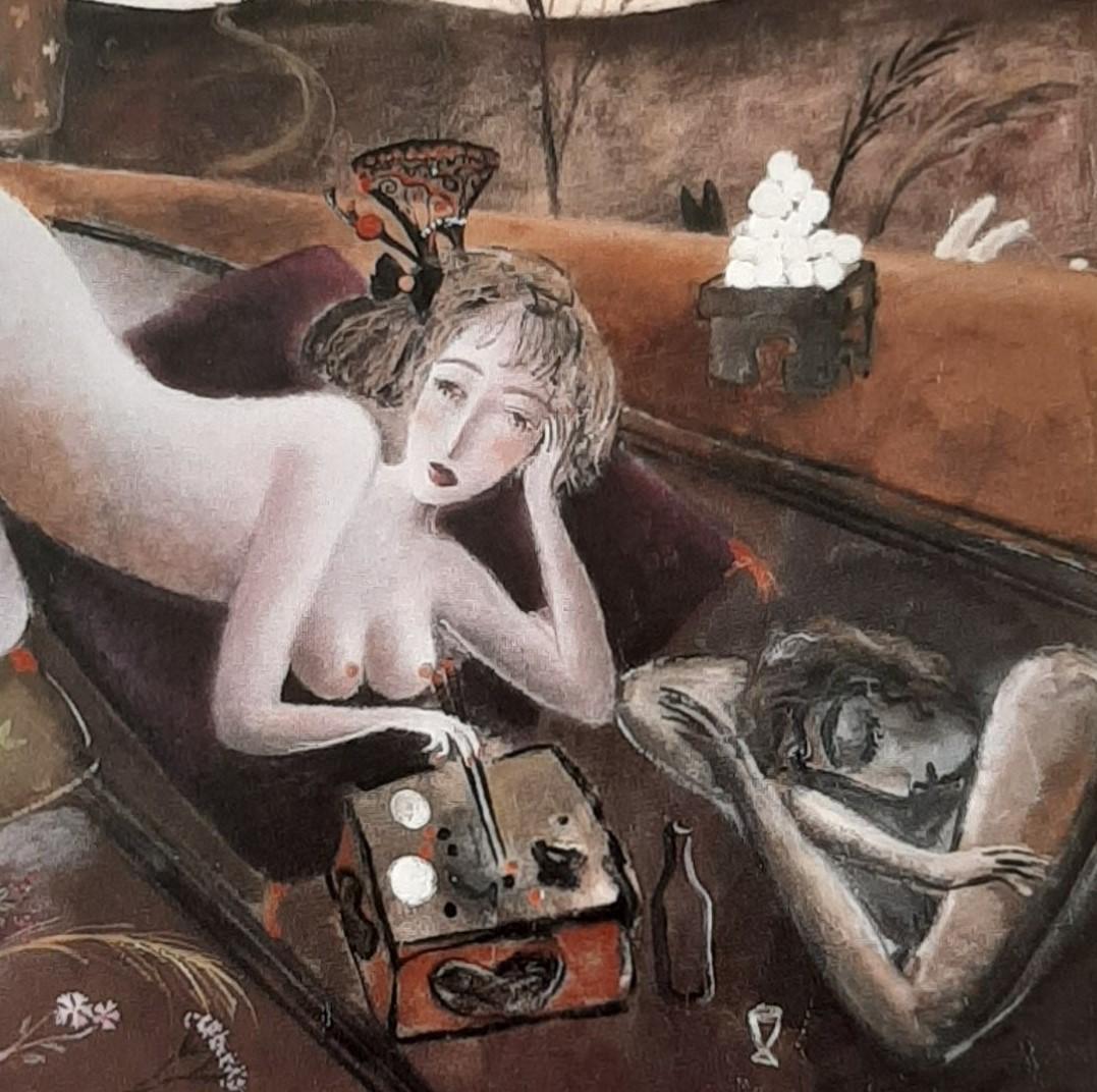 織田広比古、「月の下で」、希少画集の額装画、四季、風景、人気作品