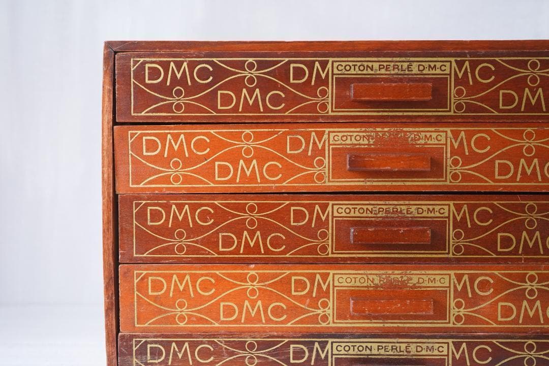 古い糸メーカーの引き出し フランス・DMC スプールキャビネット ウッドラック