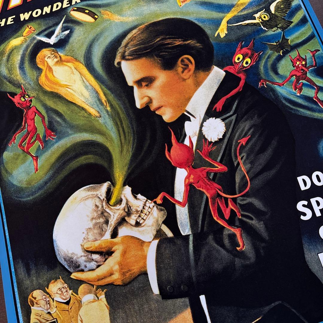 4アンティーク　ビンテージ　マジシャン　奇術　デビル　悪魔　骸骨スカル　ポスター