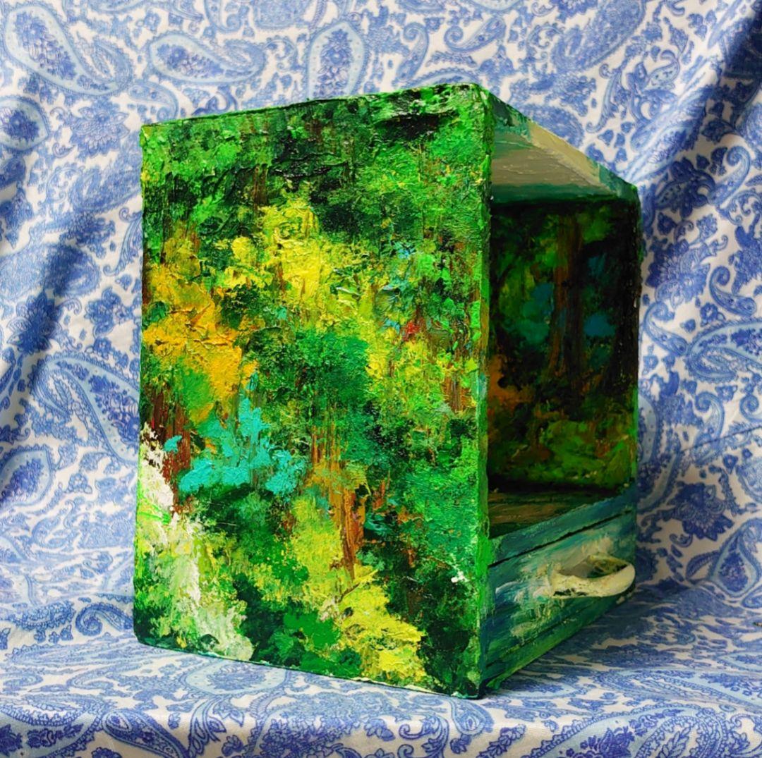 油絵 絵画 森の川ボックス