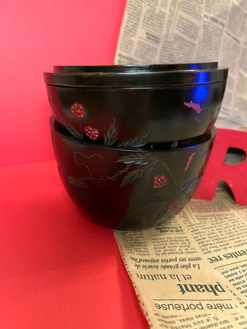 川添日記　散歩の友　お弁当　草木彫　漆器