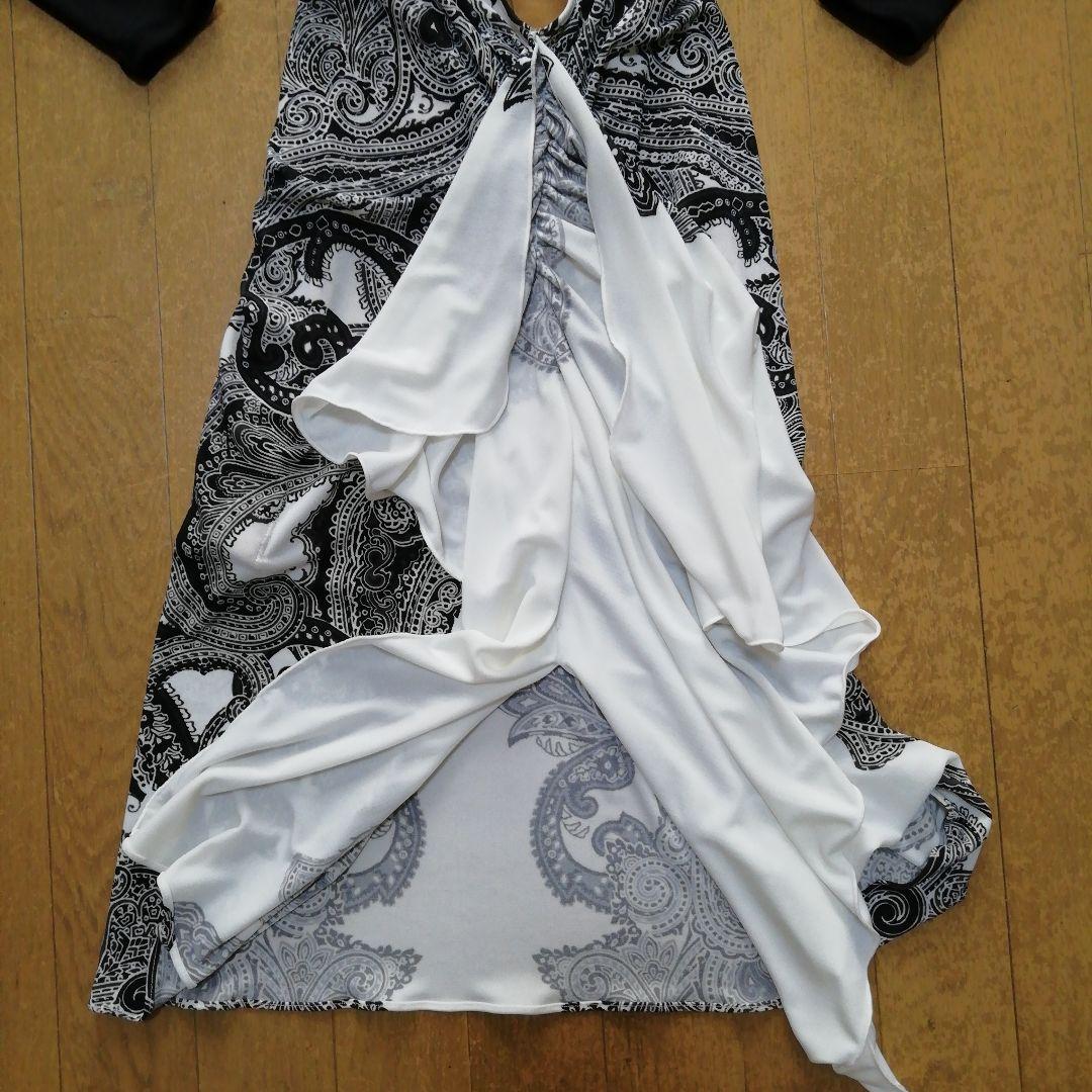 【社交ダンス】Chacottチャコット　白黒ペイズリー柄ワンピース　サイズS