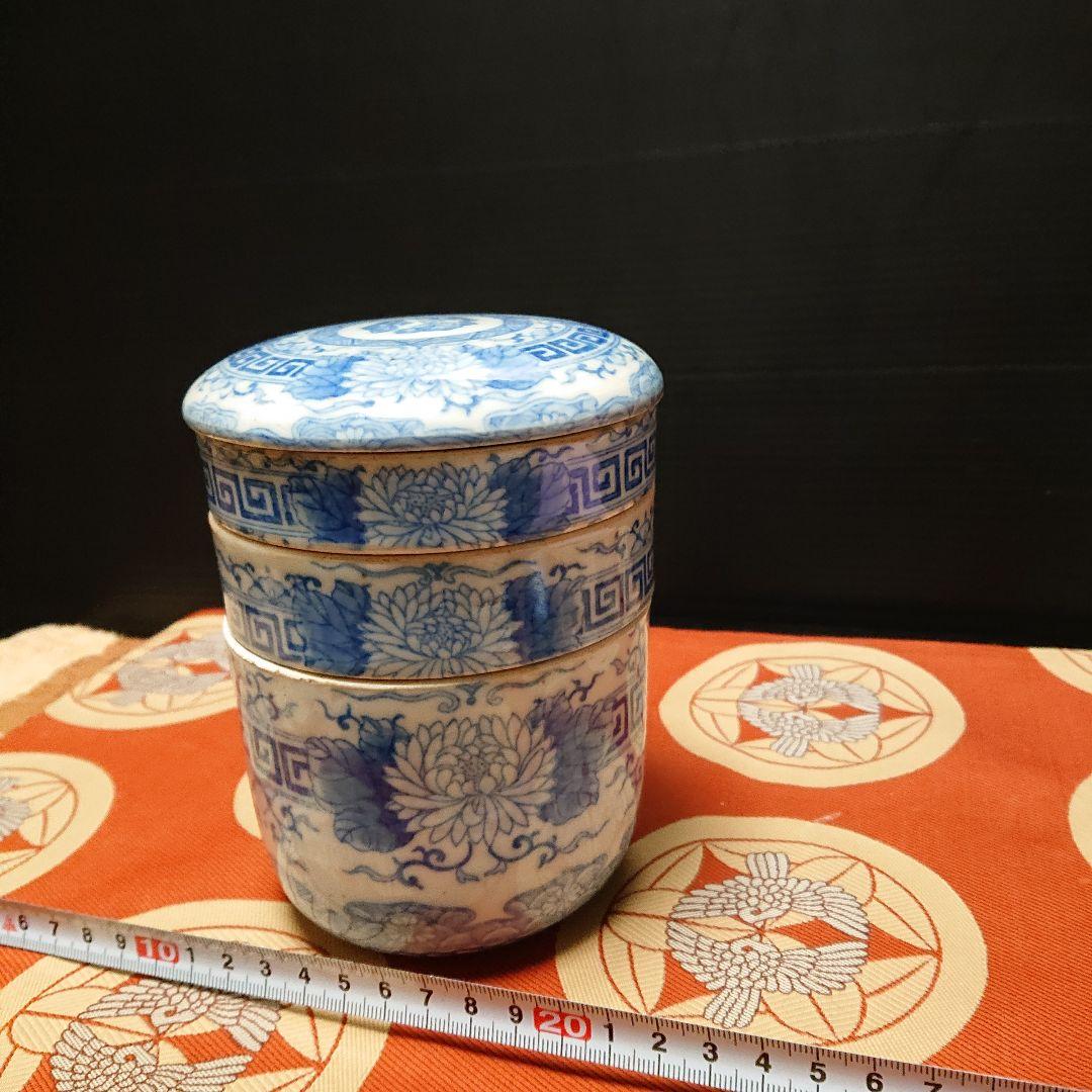 陶器、古美術白磁染付、重箱