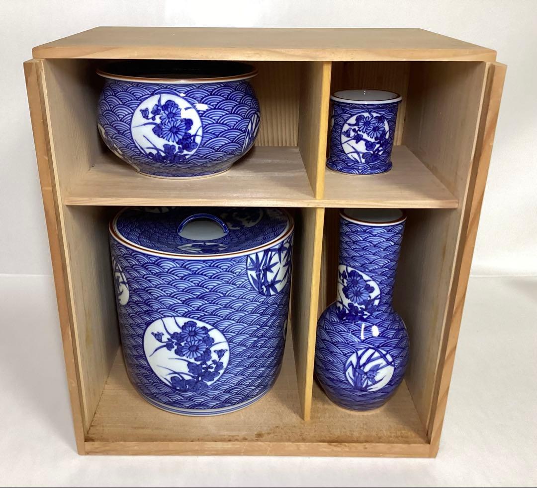 茶道具 古物品 皆具 祥瑞 青海波 四君子 杉田祥平 木箱入