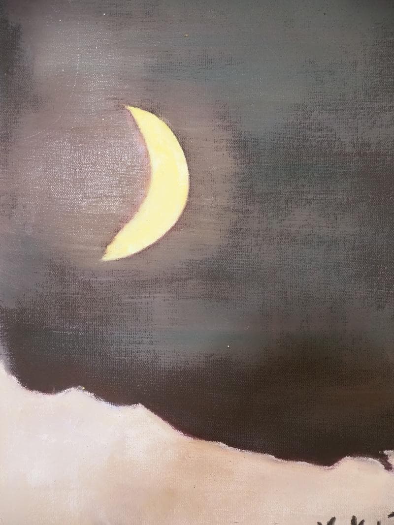 【値下げ】風景画　油絵　香月泰男　F6絵画　月星　額付き　手描き　肉筆