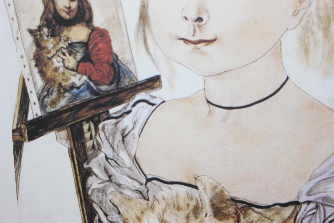 藤田嗣治 エスタンプリトグラフ「猫を抱く少女」 185/250