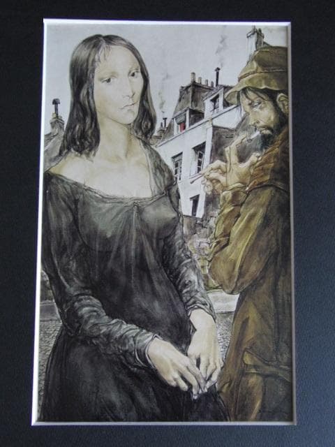 藤田嗣治、【若い女と浮浪者 】、希少な限定額装用画集画、新品高級額 額装付
