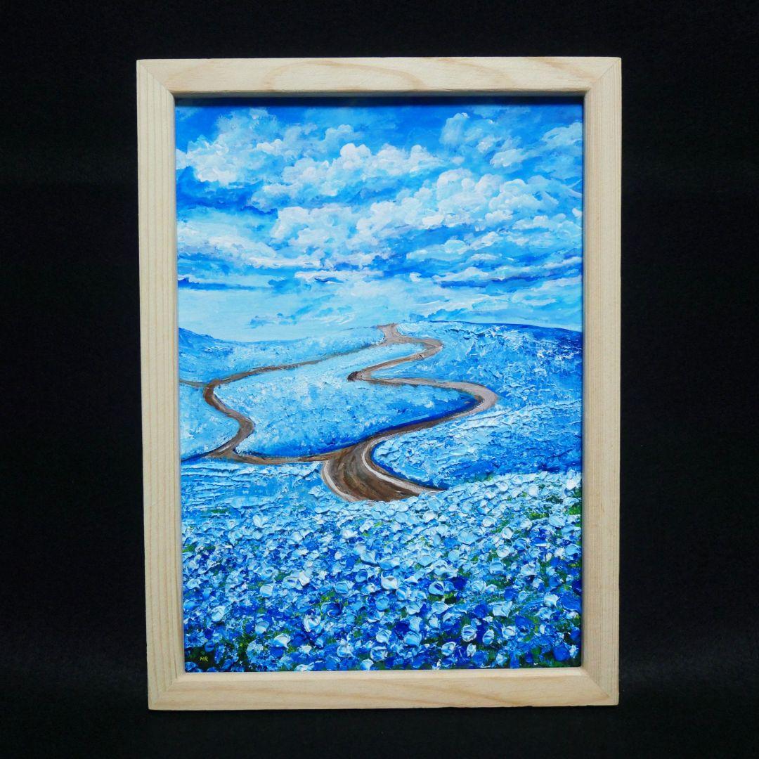 油絵 油彩 油彩画 絵 絵画 【青い丘の道】