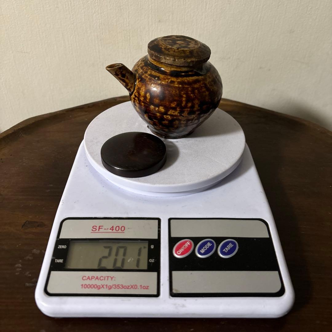 李朝飴釉薬蓋つき注ぎ口　酒器　煎茶　花入　アンティーク　古美術　骨董　　古美術