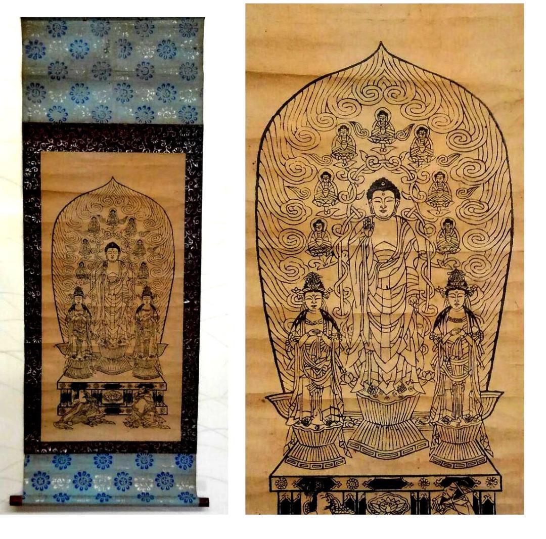 ♥古い　釈迦　木版　掛け軸　お釈迦様　仏具　掛け軸