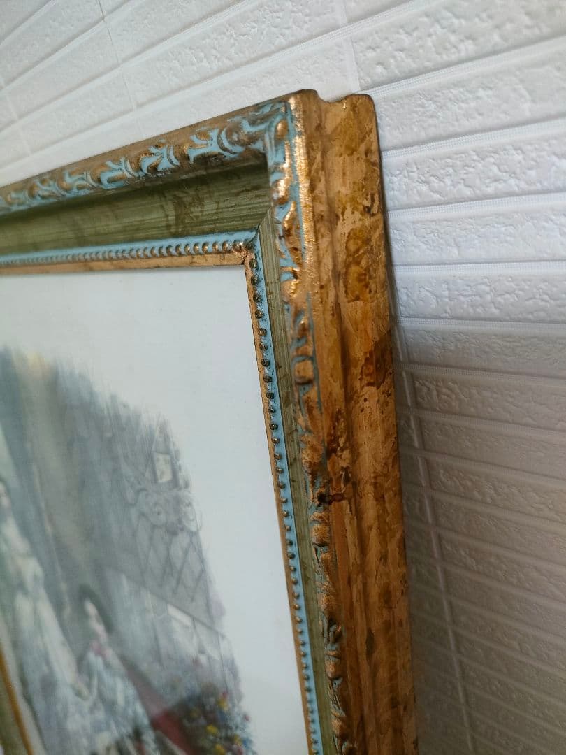 アンティーク版画　19世紀 フランス ファッションプレート 額装手彩色リトグラフ