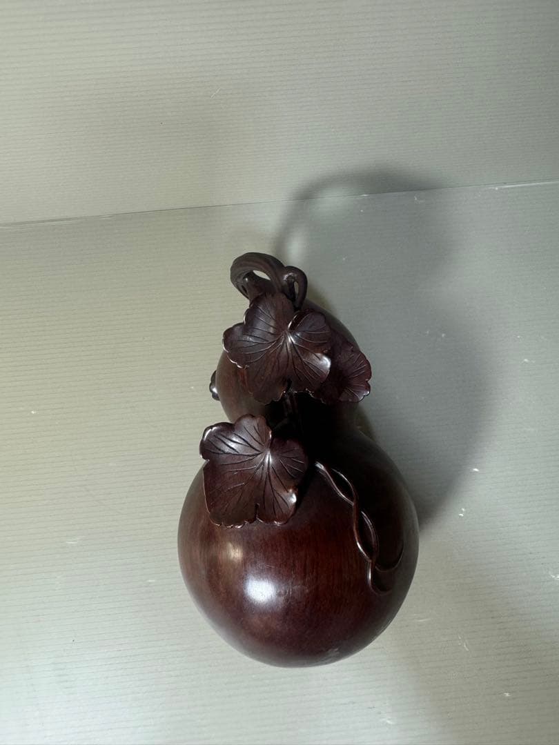 2469 中国　唐木紫檀製　瓢箪形　蓋物　置物　美品