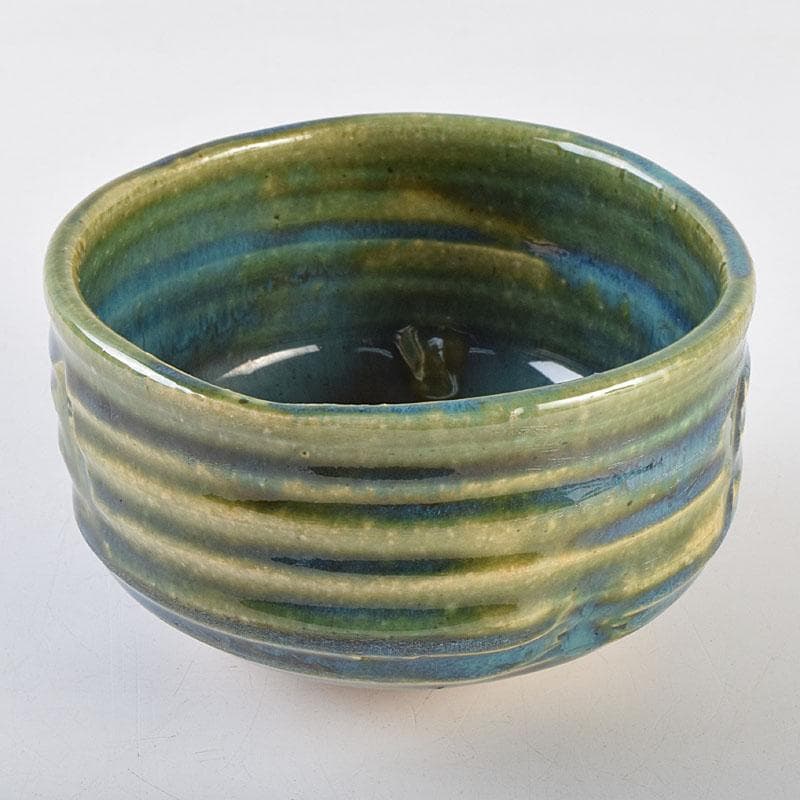 北大路魯山人作　織部焼　青織部　茶碗　銘「望雲」　清水公照極め箱　M　R9531