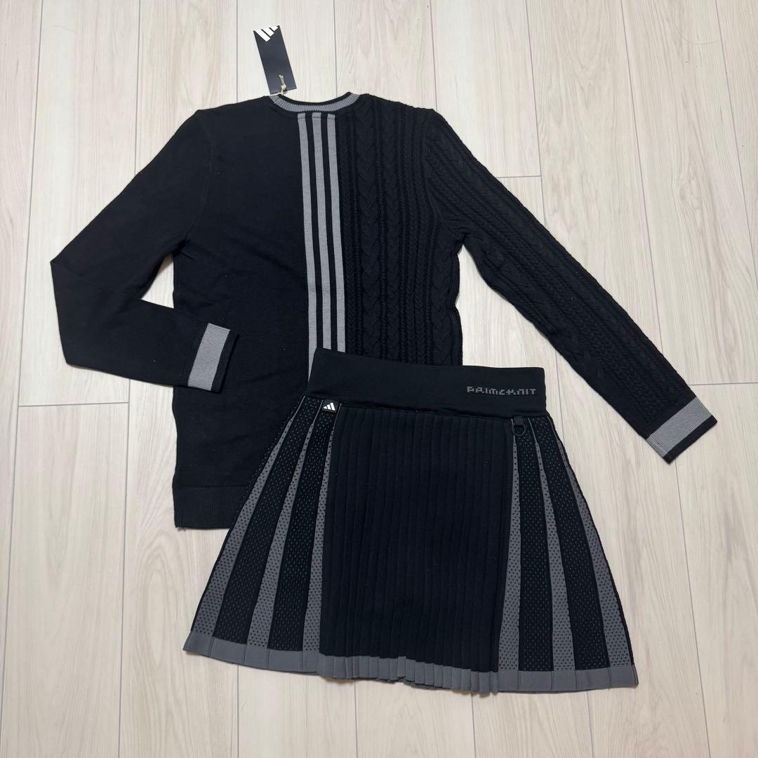 新品 アディダス セットアップ ゴルフ セーター プリーツスカート ブラック S