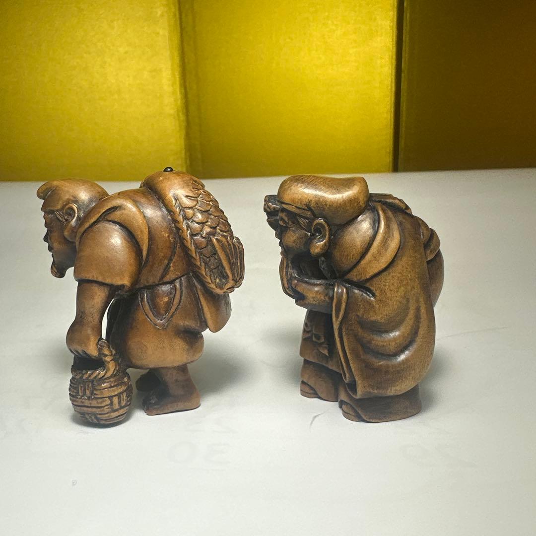 根付，木製 福の神 人形 2体セット