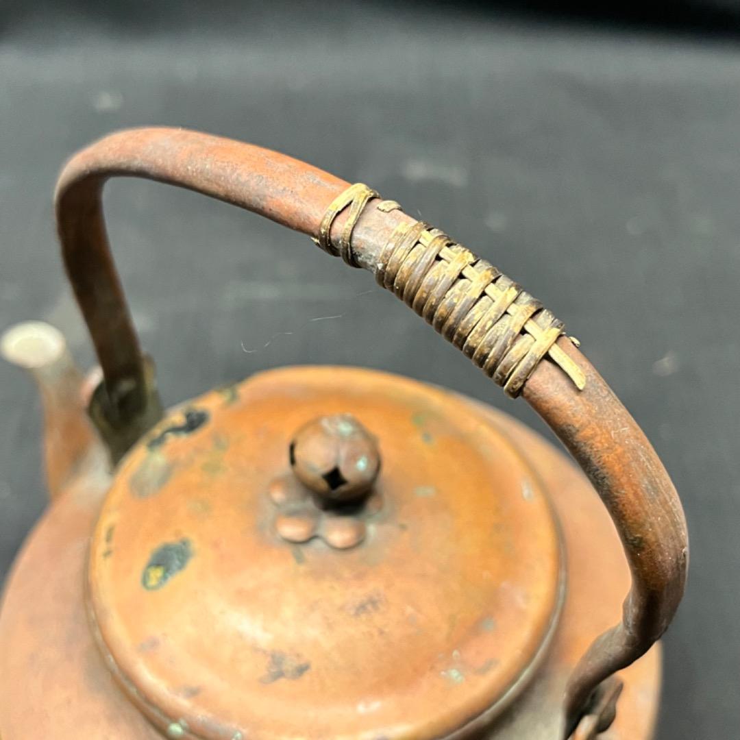 ▽Eb右1106 龍文堂造 銅製 急須 鶴 梅摘み 湯沸 煎茶道具 茶器