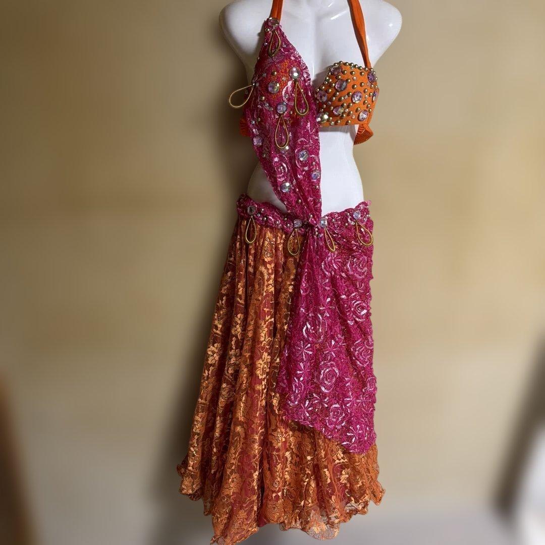 ベリーダンス セットアップ オレンジ ピンク